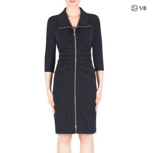 Joseph Ribkoff Black Ruched Bodycon Dress with Front double Zip